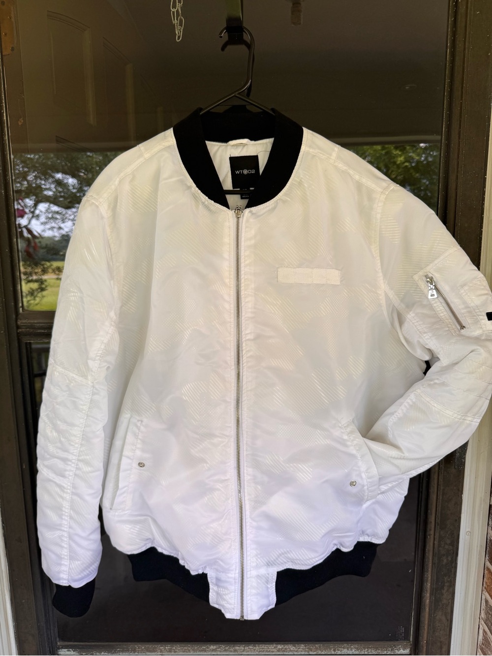 WT02 White Bomber Jacket with Black Trim